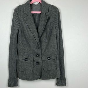CAbi Blazer Colar Ribbed Grey Women’s 3 Buttoned, 2 Buttoned Front Pockets